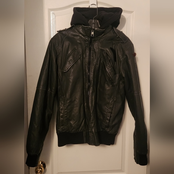 Guess faux leather jacket with removable hood. - Picture 1 of 11